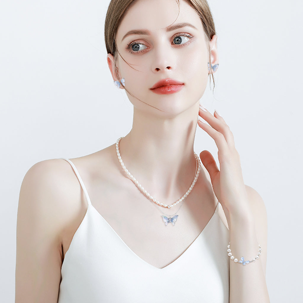 SANNIDHI Women Necklace Bracelet Jewellery Set Chic Butterfly Pearl Necklace Butterfly Ear Studs Bracelet Butterfly Manifestation Jewellery Set Jewellery Gift Set Christmas Gift for Women SANNIDHI Women Necklace Bracelet Jewellery Set Chic Butterfly Pearl Necklace Butterfly Ear Studs Bracelet Butterfly Manifestation Jewellery Set Jewellery Gift Set Christmas Gift for Women